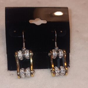 Stainless Steel Motorcycle Chain Gold and Silver Crystal Dangling Earrings